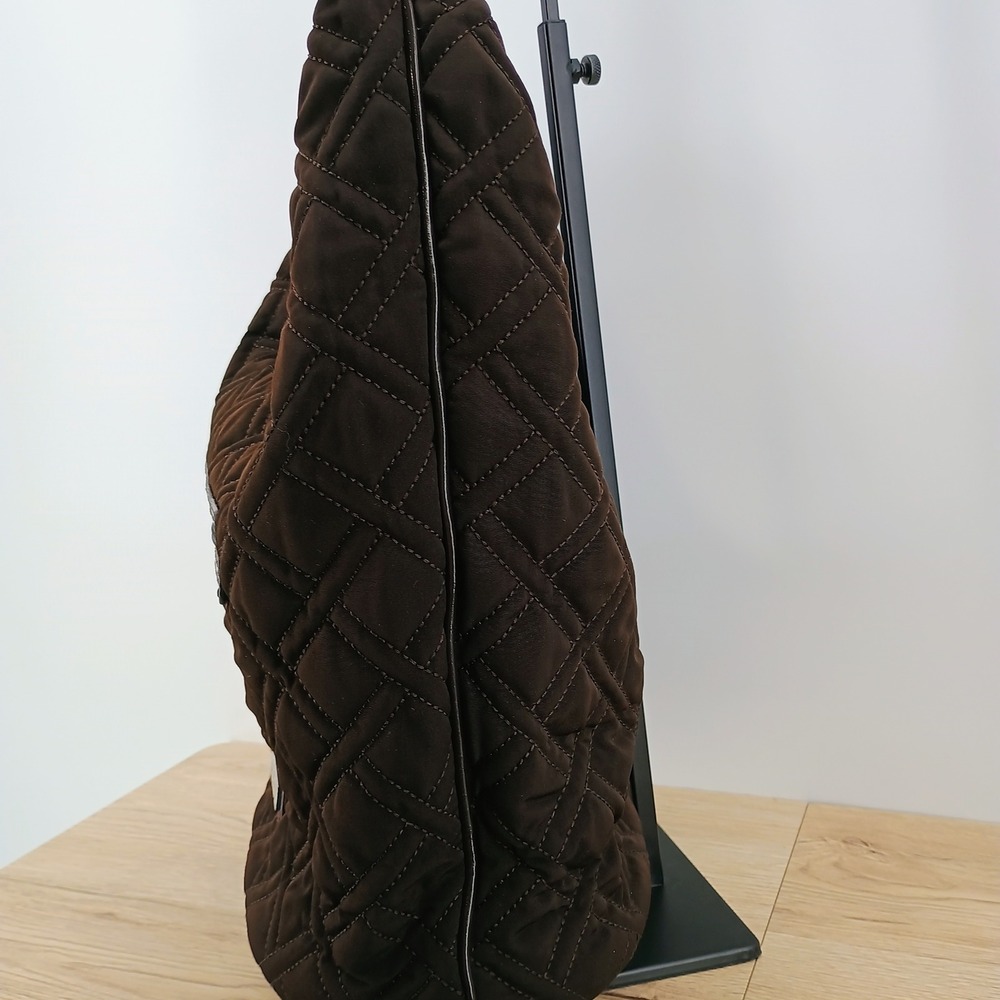 Vera Bradley Chocolate Brown Quilted Microfiber Hobo Shoulder Bag Patent Trim - Picture 4 of 16